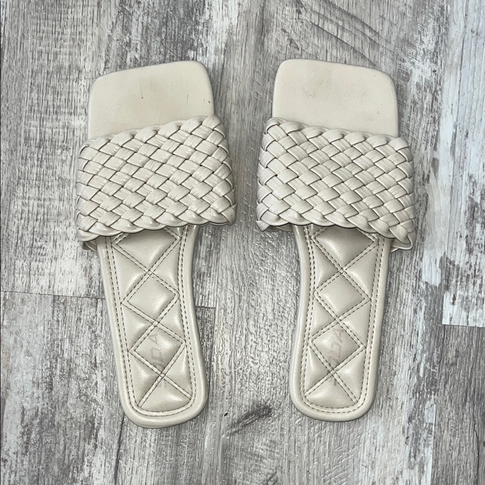 Cream Woven Slide Sandals